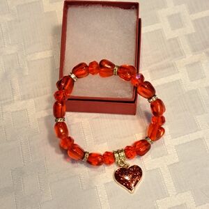 Sparkling Handmade Red Heart Charm Bracelet for Kids, Never Been Worn